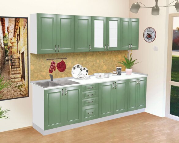 Bucatarie Zebra 2.6m MDF verde - frezare dreptunghi